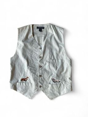 Weiner Dog Vest Dachshund Linen Cotton Embroidered Novelty Vintage Men's XL